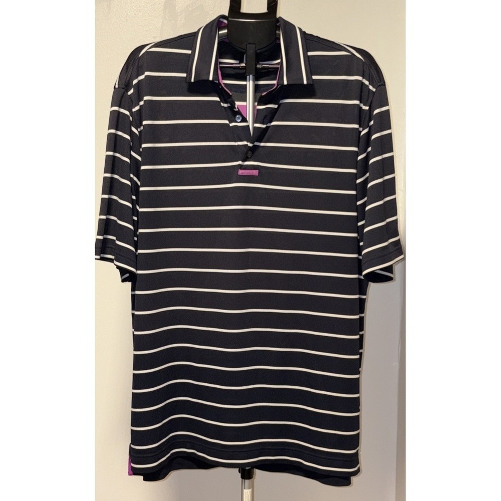 FootJoy Golf Polo XL Black Pink Stripe Performance Stretch Shirt